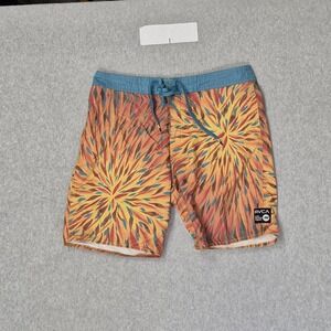 RVCA Men Shorts 32 Orange Nylon Polyester Swimwear Geometric TAKAO NIIKURA